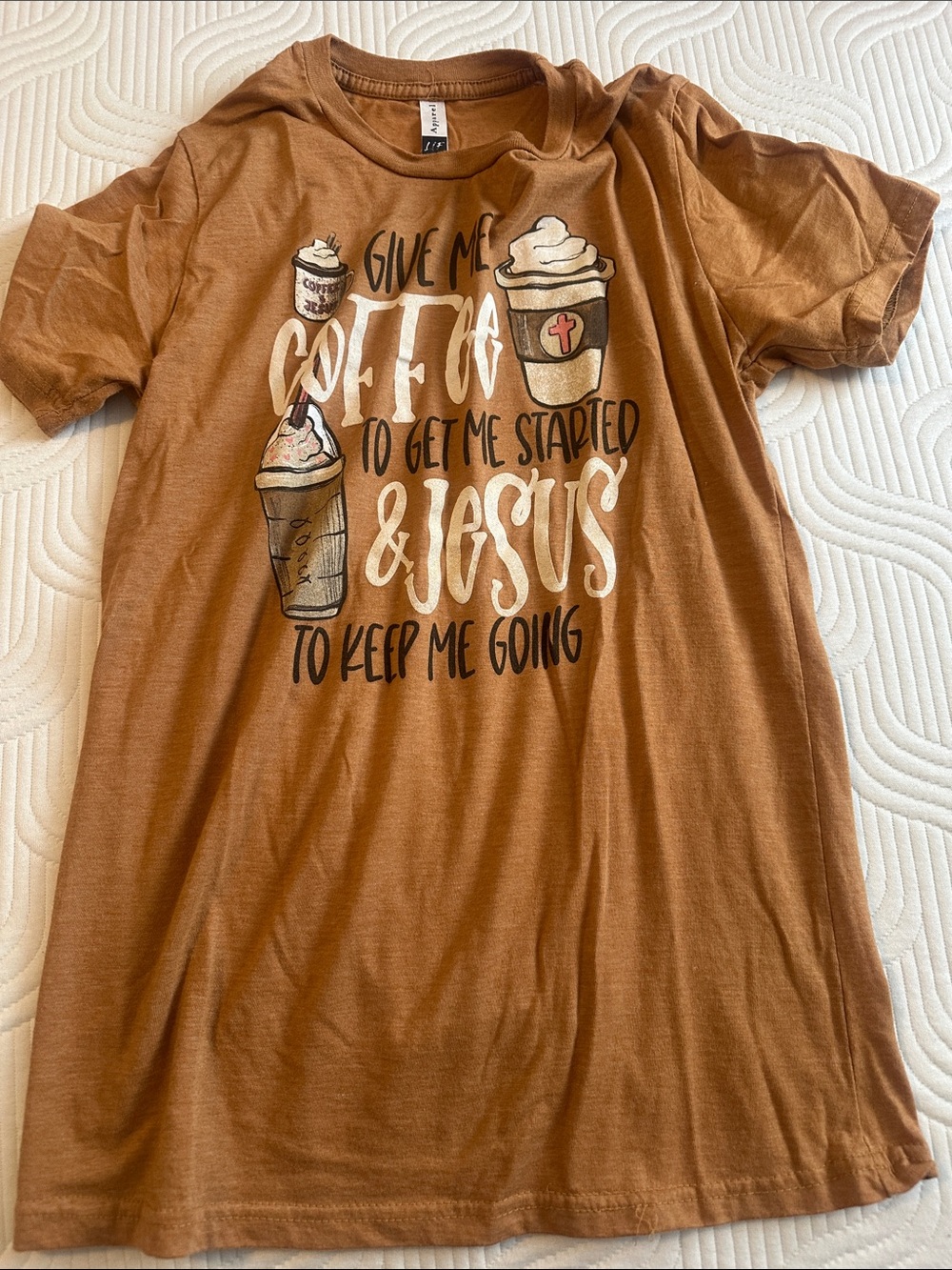 Brown Graphic Short Sleeve Tee - Coffee & Jesus Design